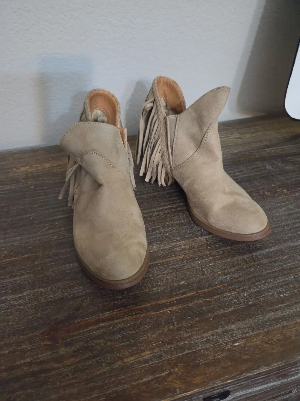 Not Rated Suede Fringe Ankle Boots - Taupe